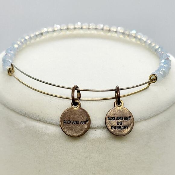 Alex and Ani American Flag Heart Charm Beaded Bangle Expandable Wire Bracelet - Picture 2 of 5